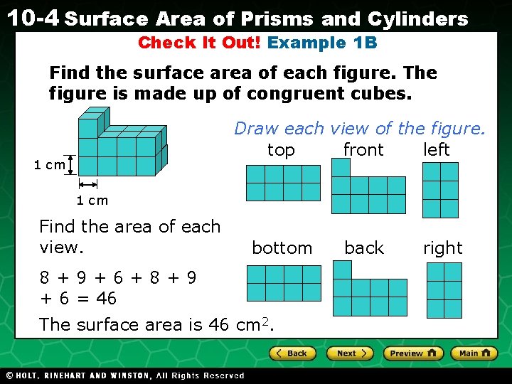 10 -4 Surface Area of Prisms and Cylinders Check It Out! Example 1 B