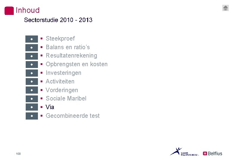 Inhoud 100 § § § § § Steekproef Balans en ratio’s Resultatenrekening Opbrengsten en