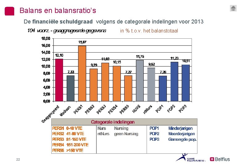 Balans en balansratio’s De financiële schuldgraad volgens de categorale indelingen voor 2013 in %