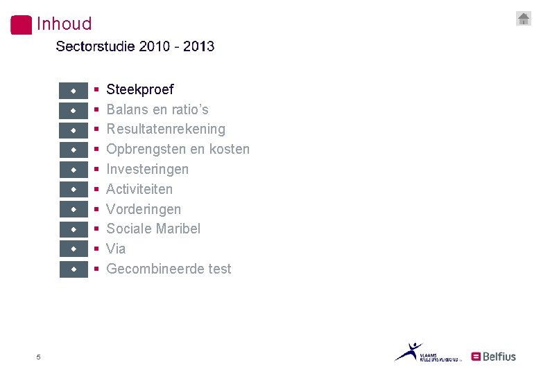 Inhoud 5 § § § § § Steekproef Balans en ratio’s Resultatenrekening Opbrengsten en