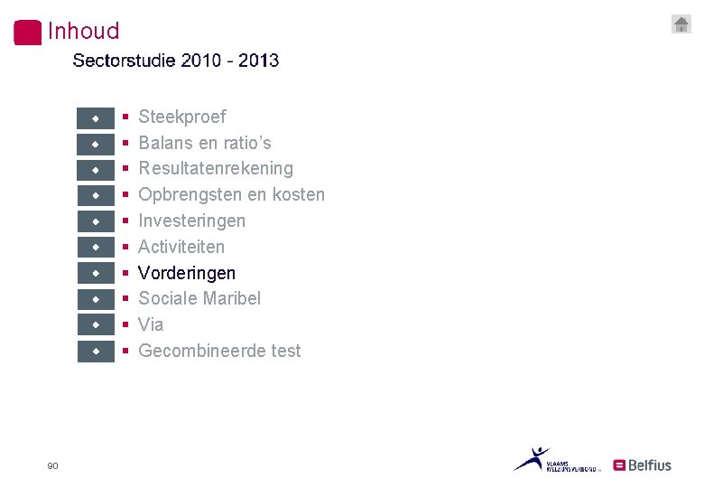 Inhoud 90 § § § § § Steekproef Balans en ratio’s Resultatenrekening Opbrengsten en