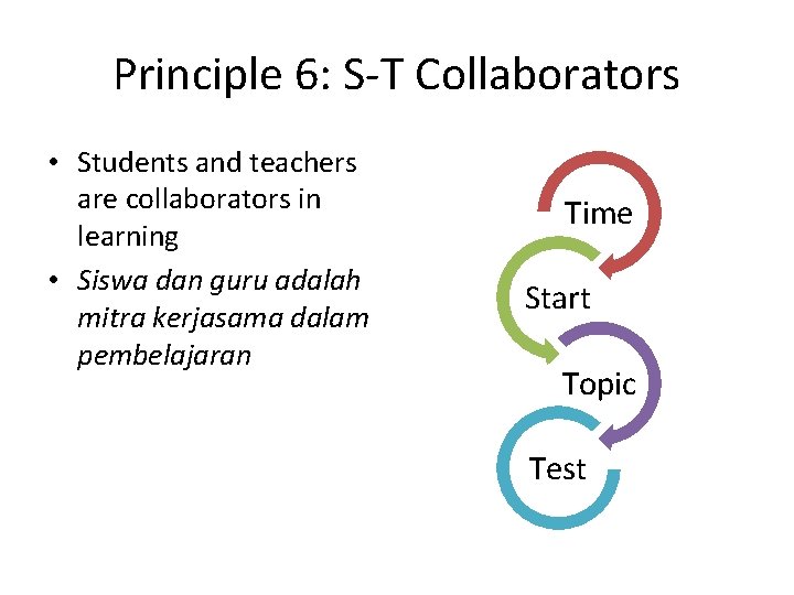 Principle 6: S-T Collaborators • Students and teachers are collaborators in learning • Siswa
