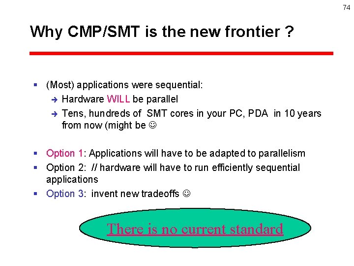 74 Why CMP/SMT is the new frontier ? § (Most) applications were sequential: è