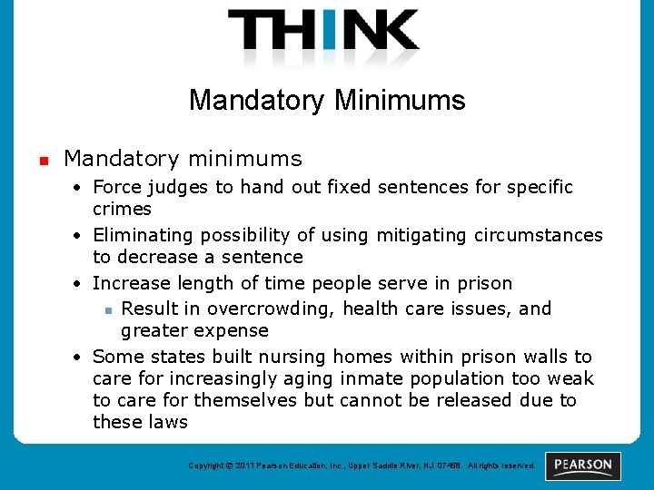Mandatory Minimums n Mandatory minimums • Force judges to hand out fixed sentences for