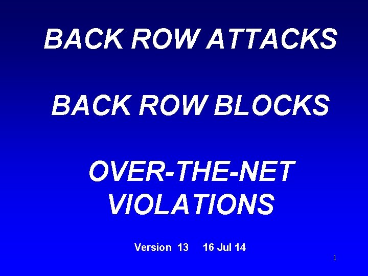BACK ROW ATTACKS BACK ROW BLOCKS OVER-THE-NET VIOLATIONS Version 13 16 Jul 14 1