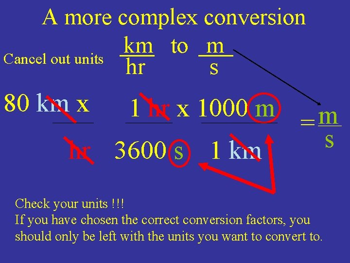 A more complex conversion km to m Cancel out units hr s 80 km A more complex conversion km to m Cancel out units hr s 80 km