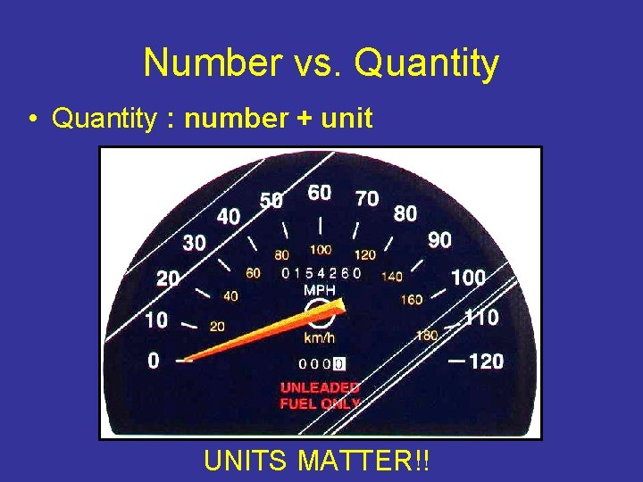 Number vs. Quantity • Quantity : number + unit UNITS MATTER!! Number vs. Quantity • Quantity : number + unit UNITS MATTER!!
