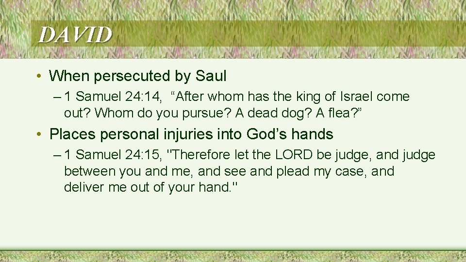DAVID • When persecuted by Saul – 1 Samuel 24: 14, “After whom has