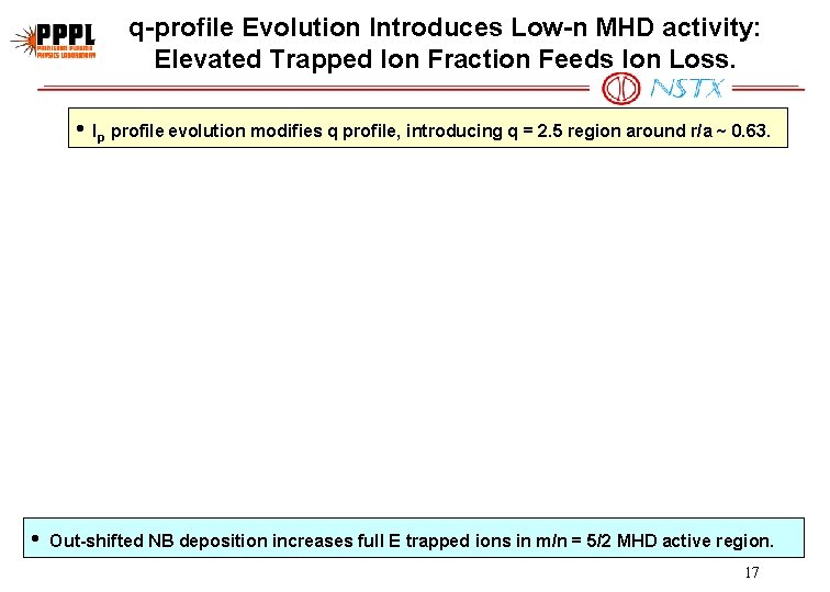 q-profile Evolution Introduces Low-n MHD activity: Elevated Trapped Ion Fraction Feeds Ion Loss. •