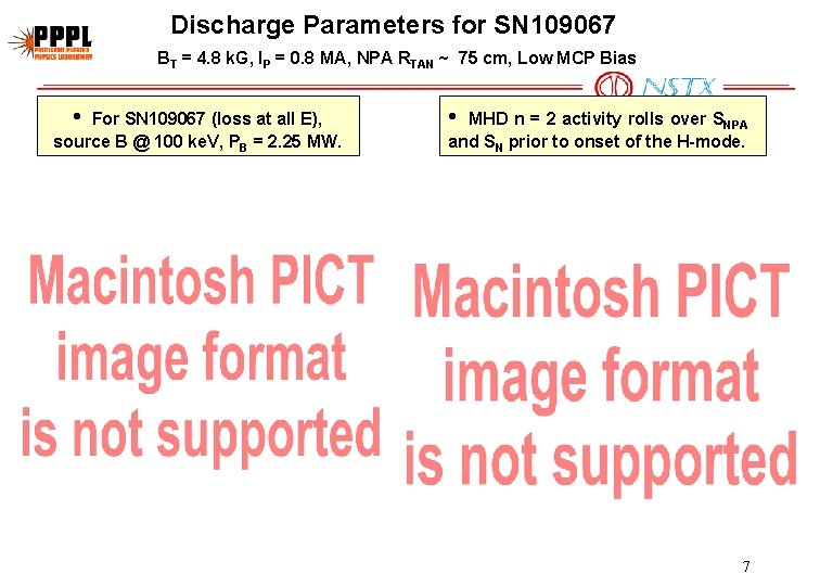 Discharge Parameters for SN 109067 BT = 4. 8 k. G, IP = 0.
