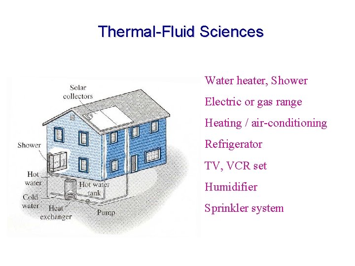 Thermal-Fluid Sciences Water heater, Shower Electric or gas range Heating / air-conditioning Refrigerator TV,