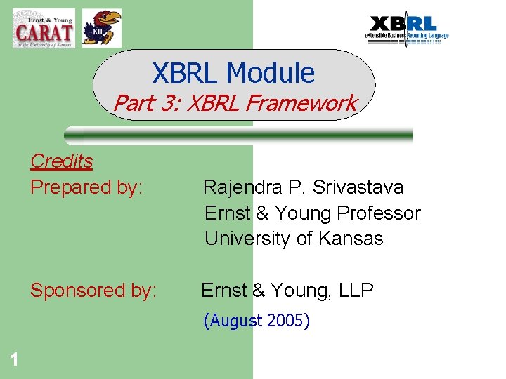 XBRL Module Part 3: XBRL Framework Credits Prepared by: Sponsored by: Rajendra P. Srivastava