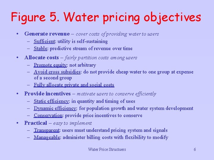 Figure 5. Water pricing objectives • Generate revenue – cover costs of providing water