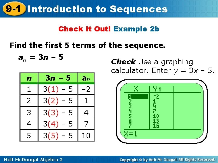 9 -1 Introduction to Sequences Check It Out! Example 2 b Find the first