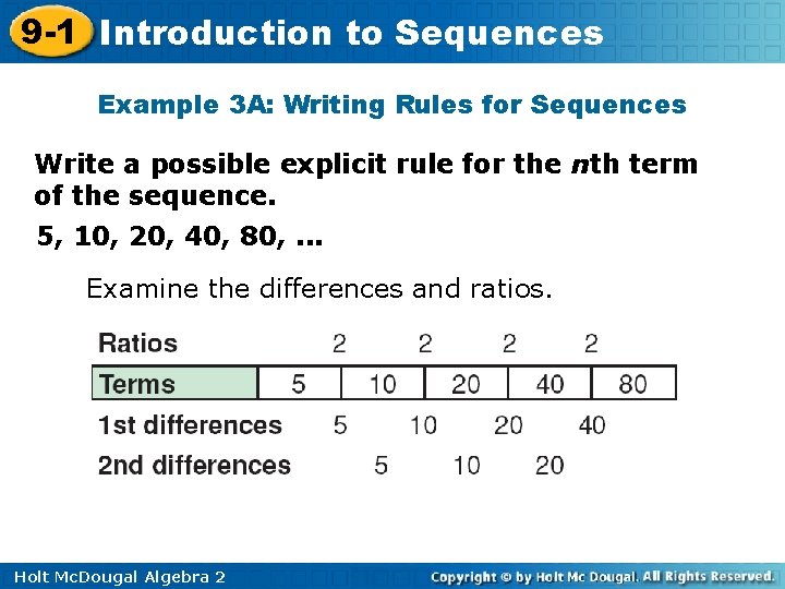9 -1 Introduction to Sequences Example 3 A: Writing Rules for Sequences Write a