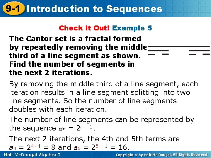 9 -1 Introduction to Sequences Check It Out! Example 5 The Cantor set is