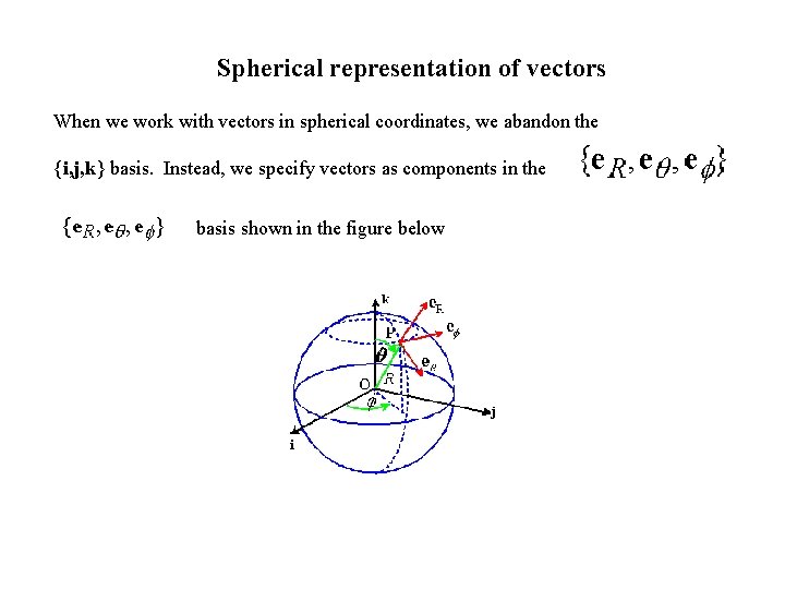 Spherical representation of vectors When we work with vectors in spherical coordinates, we abandon