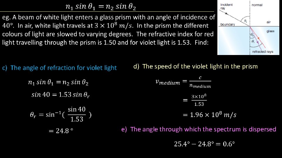  • d) The speed of the violet light in the prism e) The