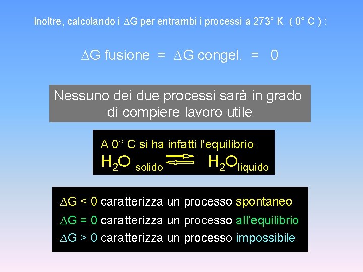 Inoltre, calcolando i G per entrambi i processi a 273° K ( 0° C