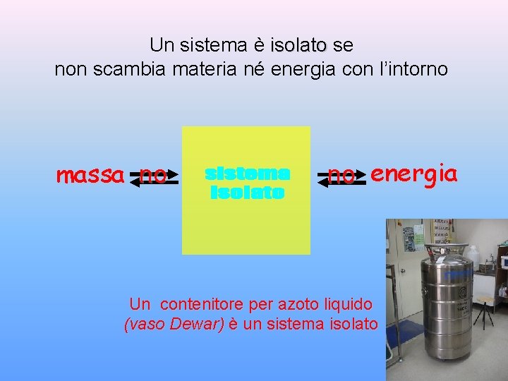 Un sistema è isolato se non scambia materia né energia con l’intorno massa no