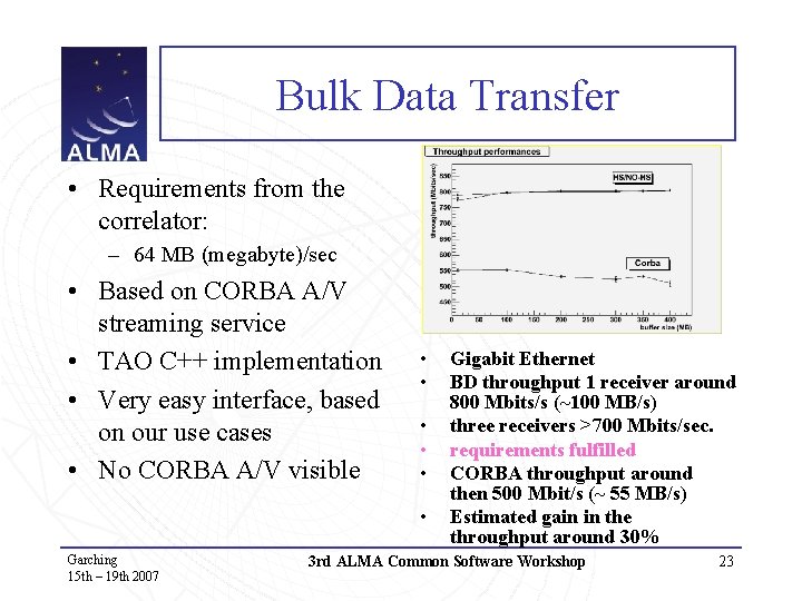 Bulk Data Transfer • Requirements from the correlator: – 64 MB (megabyte)/sec • Based
