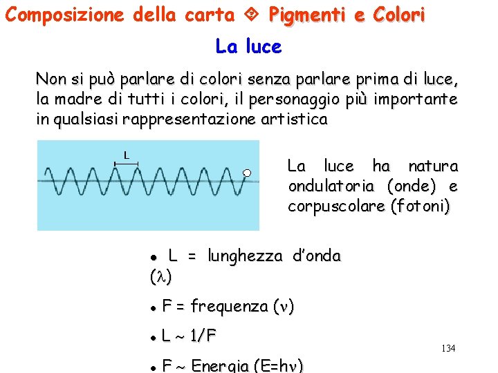 Composizione della carta Pigmenti e Colori La luce Non si può parlare di colori