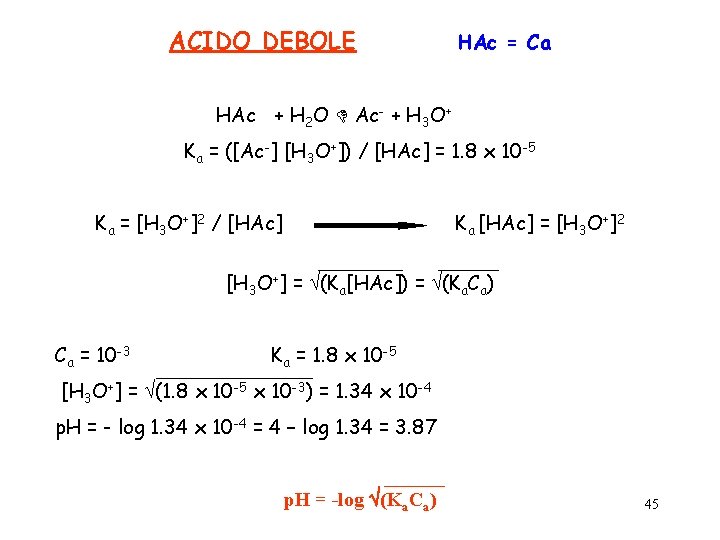 ACIDO DEBOLE HAc = Ca HAc + H 2 O Ac- + H 3