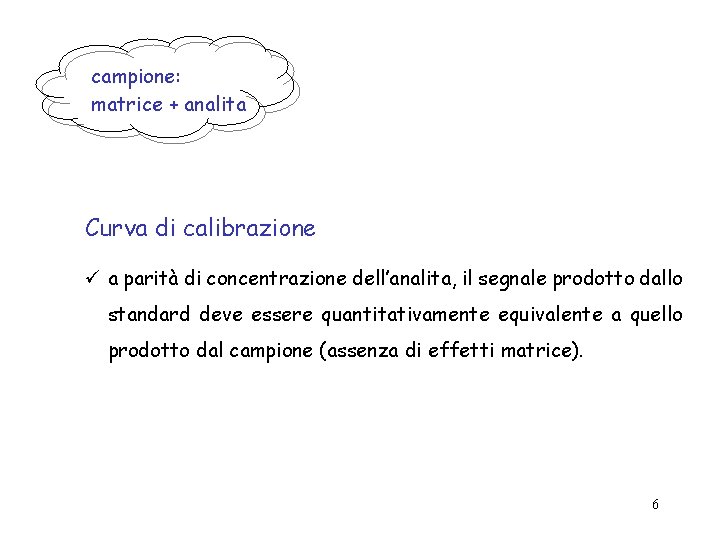 campione: matrice + analita Curva di calibrazione ü a parità di concentrazione dell’analita, il