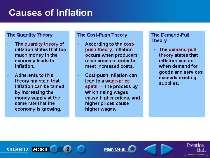 Causes of Inflation The Quantity Theory The Cost-Push Theory • The quantity theory of