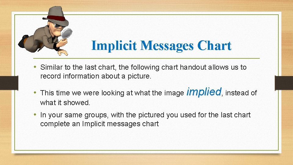 Implicit Messages Chart • Similar to the last chart, the following chart handout allows Implicit Messages Chart • Similar to the last chart, the following chart handout allows