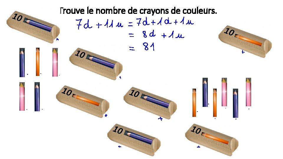 10 Trouve le nombre de crayons de couleurs. 10 10 10 