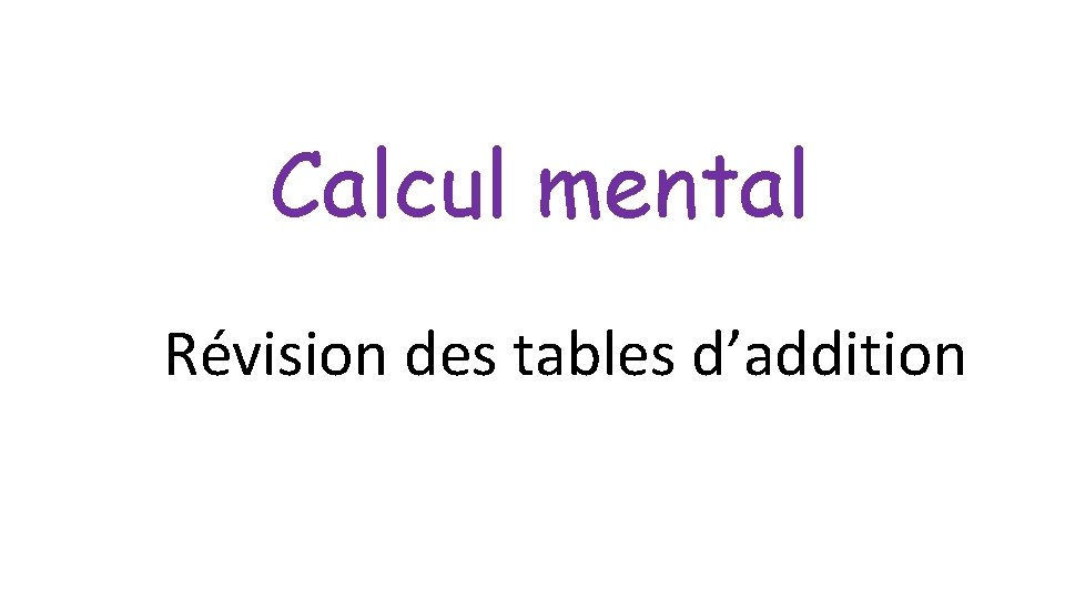 Calcul mental Révision des tables d’addition 