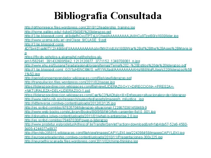 Bibliografía Consultada http: //drthomreece. files. wordpress. com/2010/12/leadership_training. jpg http: //home. galileo. edu/~tutor 03540/El%20 liderazgo.