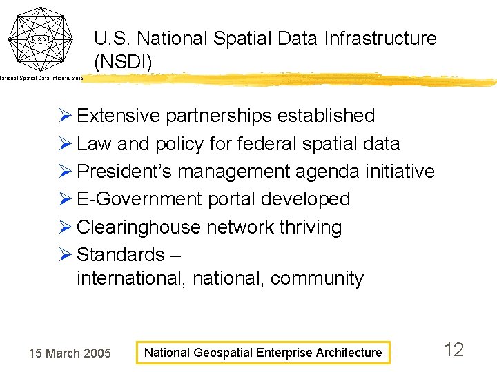 U. S. National Spatial Data Infrastructure (NSDI) NSDI National Spatial Data Infrastructure Ø Extensive