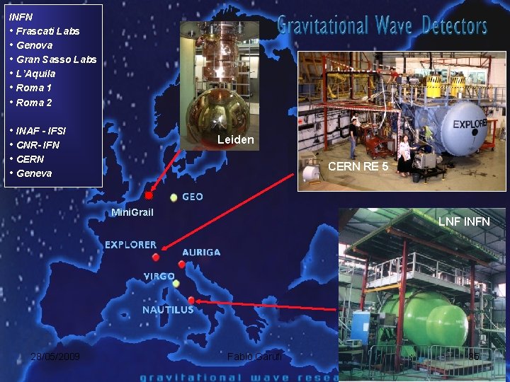 INFN • Frascati Labs • Genova • Gran Sasso Labs • L’Aquila • Roma