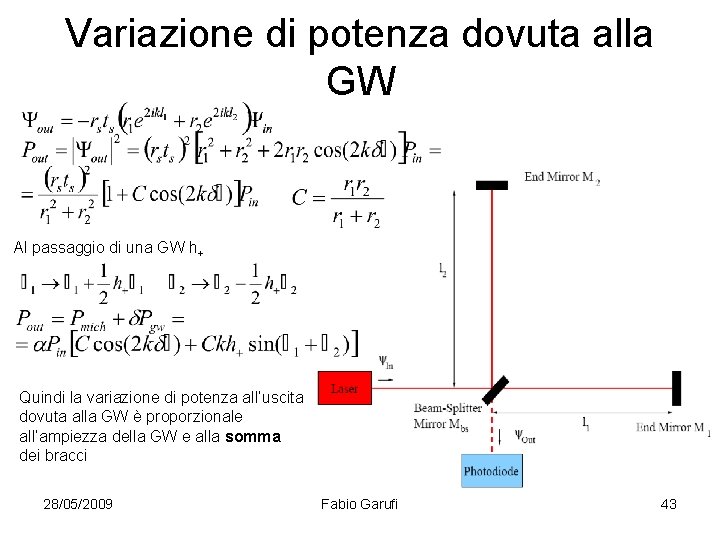 Variazione di potenza dovuta alla GW Al passaggio di una GW h+ Quindi la