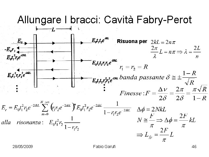 Allungare I bracci: Cavità Fabry-Perot Risuona per 28/05/2009 Fabio Garufi 46 