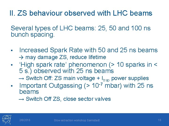 II. ZS behaviour observed with LHC beams Several types of LHC beams: 25, 50