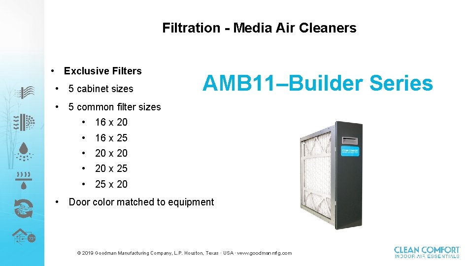 Filtration - Media Air Cleaners • Exclusive Filters • 5 cabinet sizes AMB 11–Builder