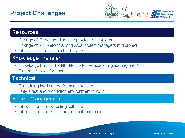 Project Challenges Resources • Change of IT managed service provider mid project • Change