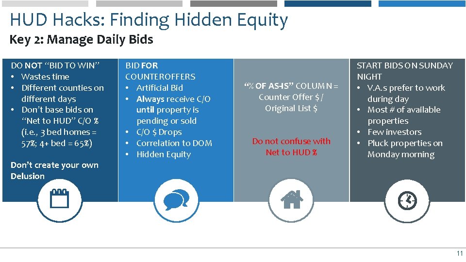 HUD Hacks: Finding Hidden Equity Key 2: Manage Daily Bids DO NOT “BID TO