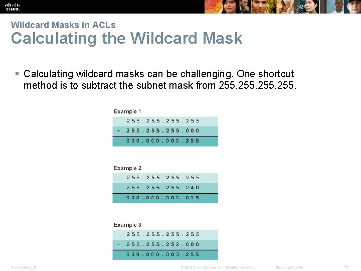 Wildcard Masks in ACLs Calculating the Wildcard Mask § Calculating wildcard masks can be