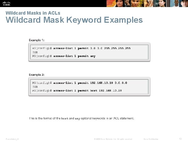 Wildcard Masks in ACLs Wildcard Mask Keyword Examples Presentation_ID © 2008 Cisco Systems, Inc.