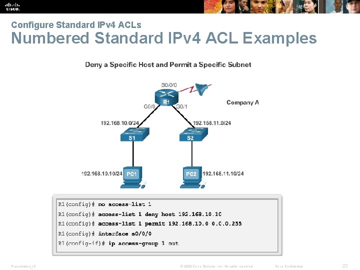 Configure Standard IPv 4 ACLs Numbered Standard IPv 4 ACL Examples Presentation_ID © 2008