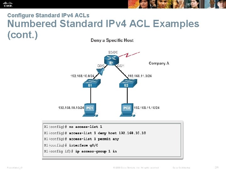 Configure Standard IPv 4 ACLs Numbered Standard IPv 4 ACL Examples (cont. ) Presentation_ID