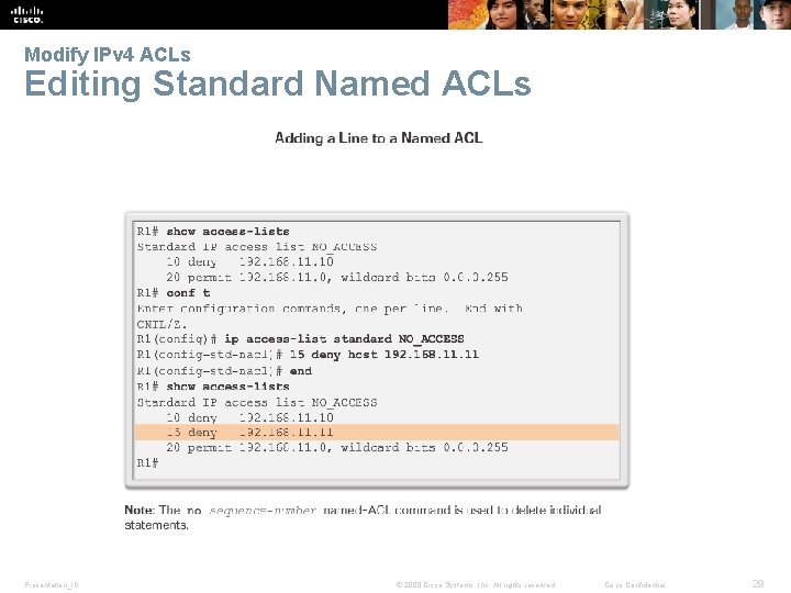 Modify IPv 4 ACLs Editing Standard Named ACLs Presentation_ID © 2008 Cisco Systems, Inc.