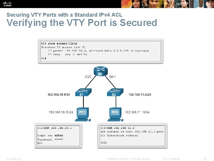 Securing VTY Ports with a Standard IPv 4 ACL Verifying the VTY Port is