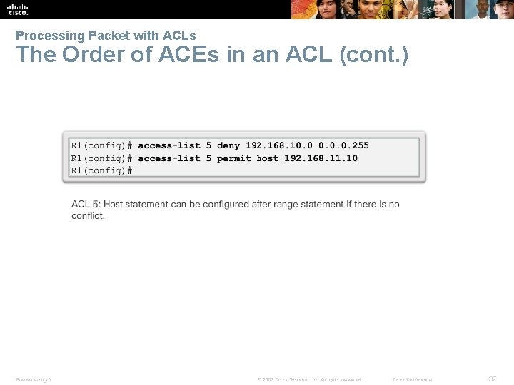 Processing Packet with ACLs The Order of ACEs in an ACL (cont. ) Presentation_ID