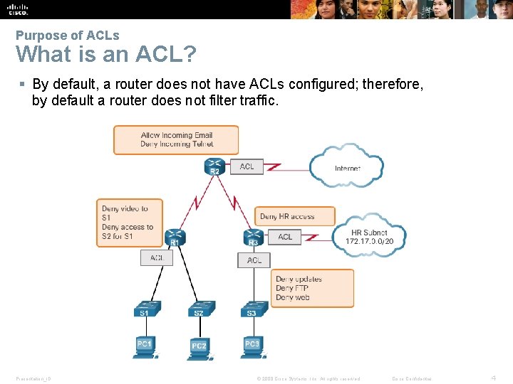 Purpose of ACLs What is an ACL? § By default, a router does not