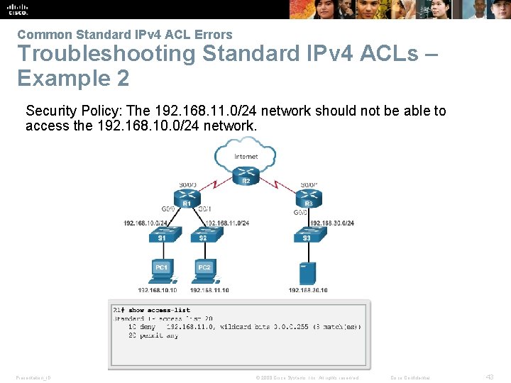 Common Standard IPv 4 ACL Errors Troubleshooting Standard IPv 4 ACLs – Example 2